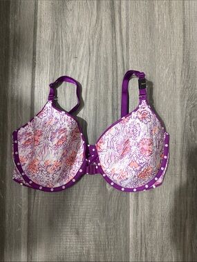 Victoria's Secret Purple Floral Underwire Bra with Pink and Orange Pattern